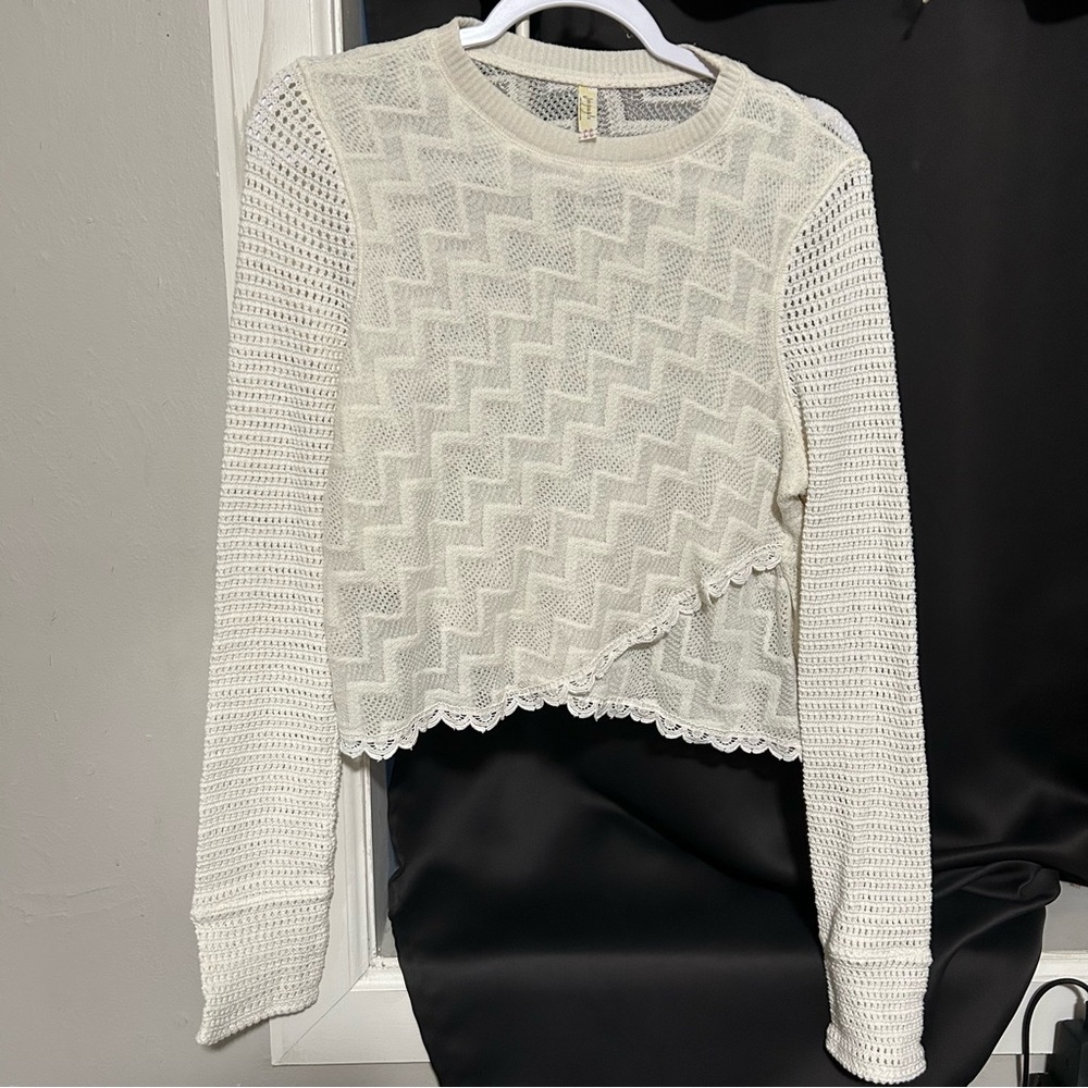 Free People Knit Crochet Long Sleeve Top